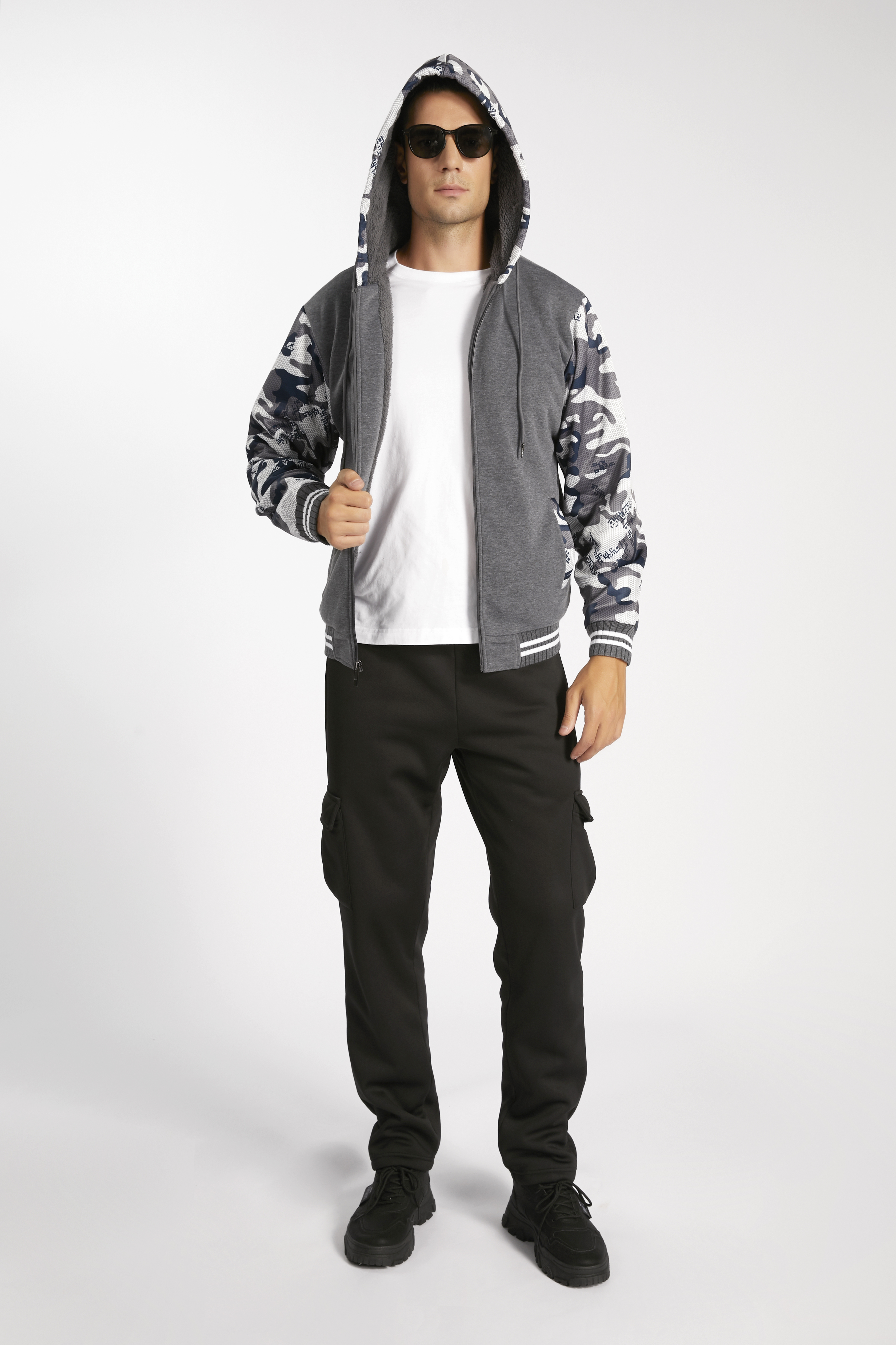 Men's Long Sleeve Full Zipper Fleece Hoodie-AHDX100025