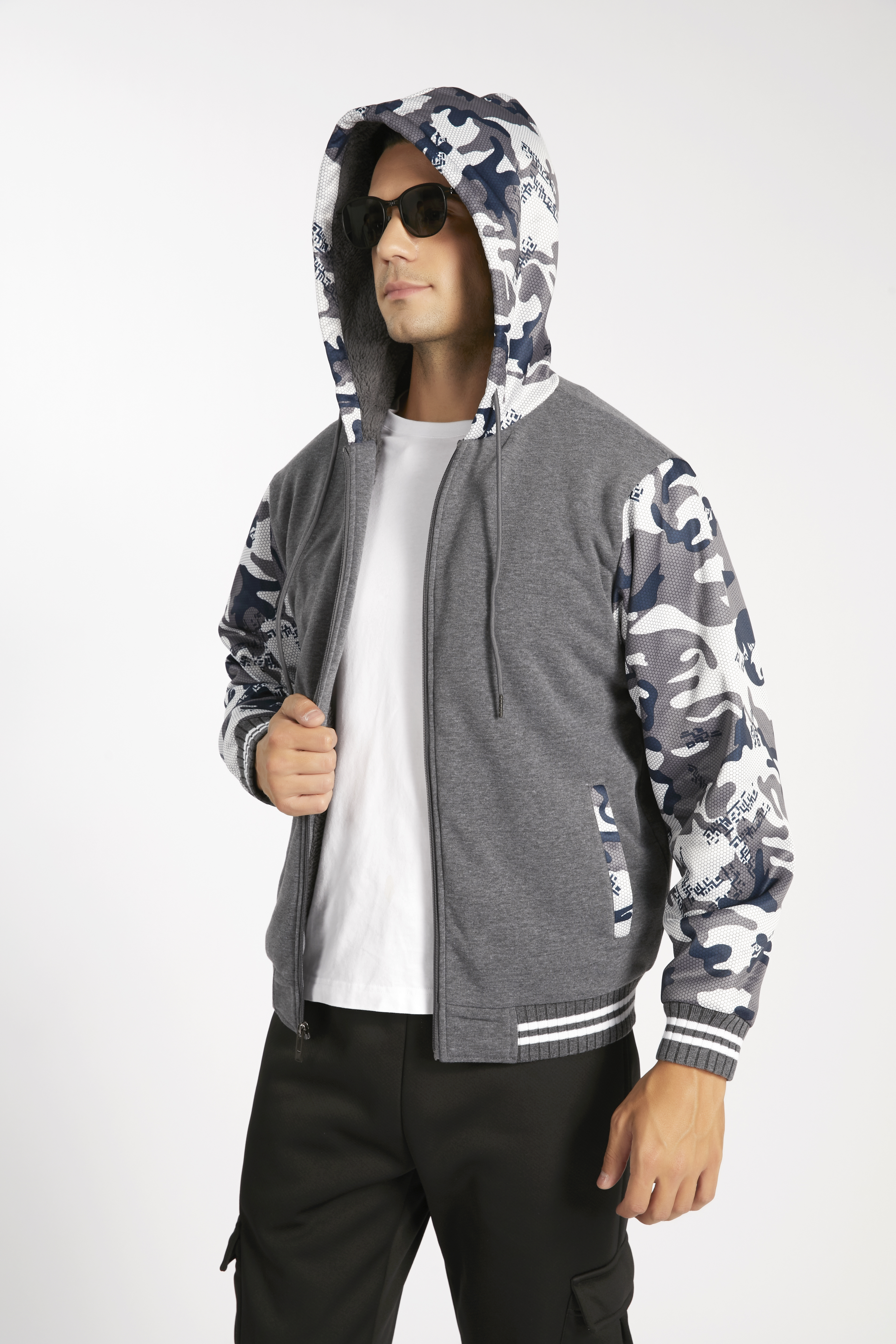 Men's Long Sleeve Full Zipper Fleece Hoodie-AHDX100025