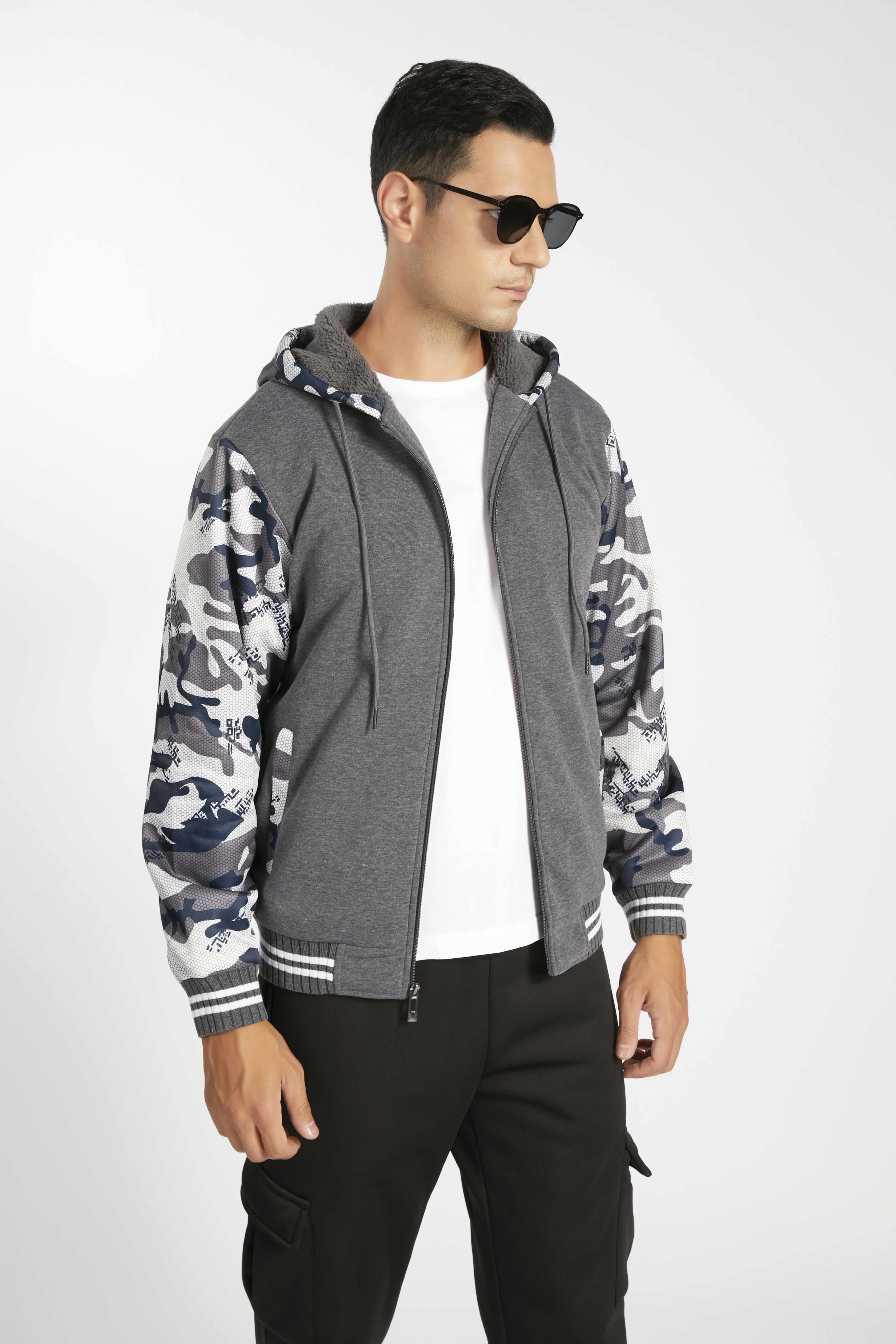 Men's Long Sleeve Full Zipper Fleece Hoodie-AHDX100025