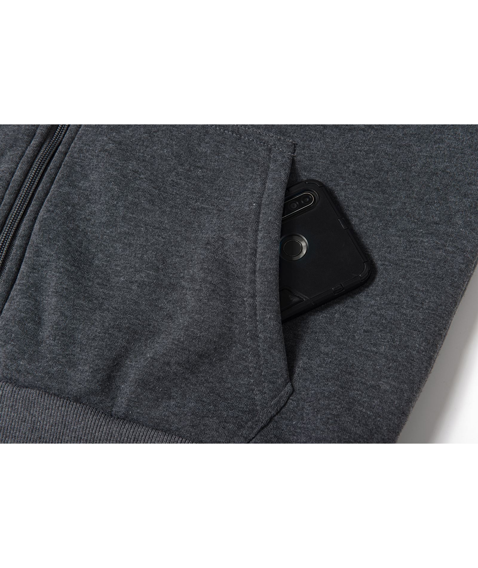 Men's Full Zipper Solid Color Fleece Hoodie-CUMFH04094