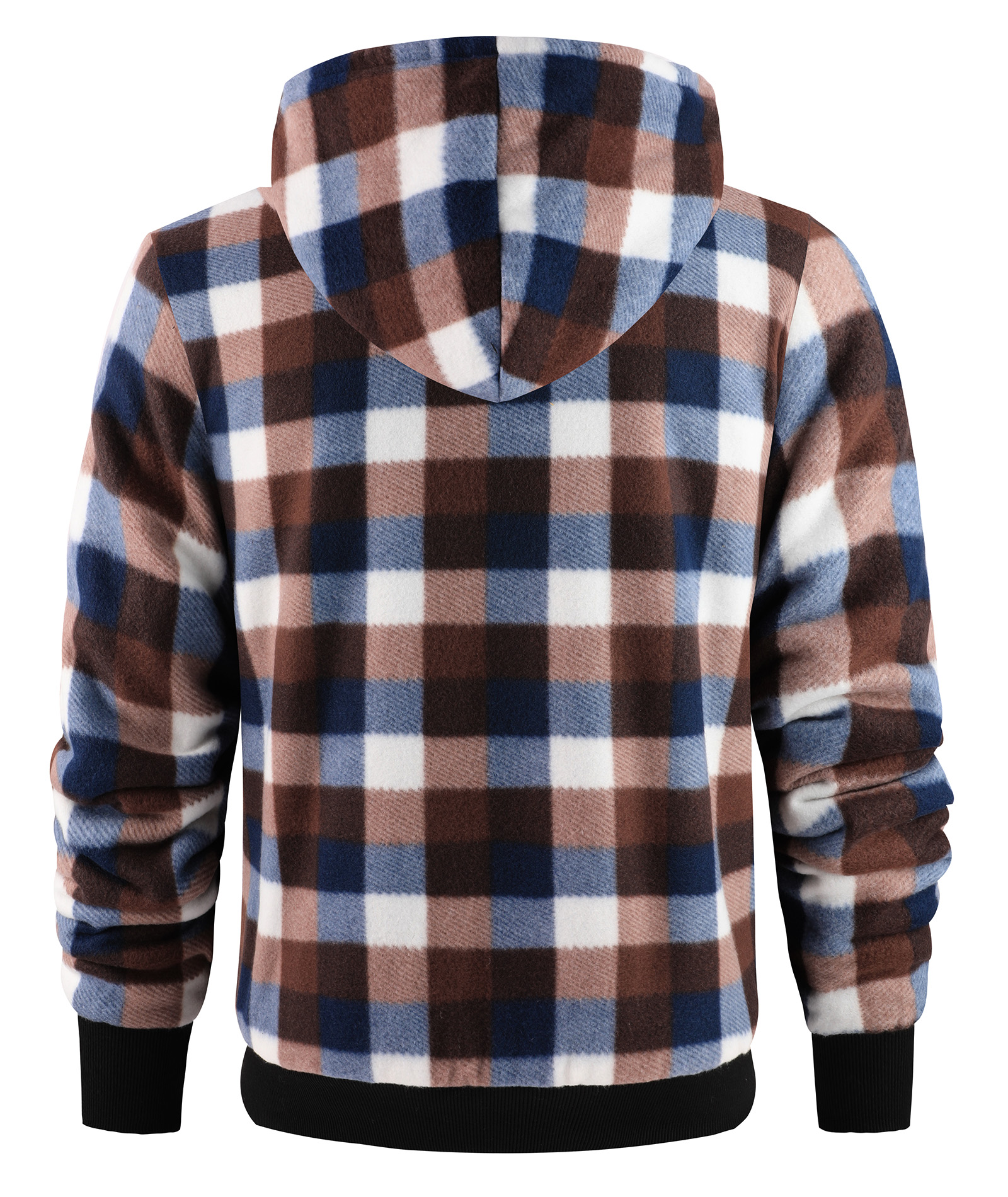Men's Full Zipper Winter Casual Plaid Fleece Hoodie-AEMFH00569