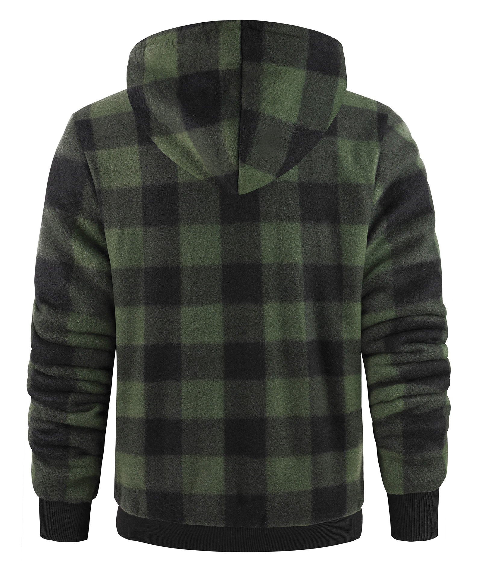 Men's Full Zipper Winter Casual Plaid Fleece Hoodie-AEMFH00569