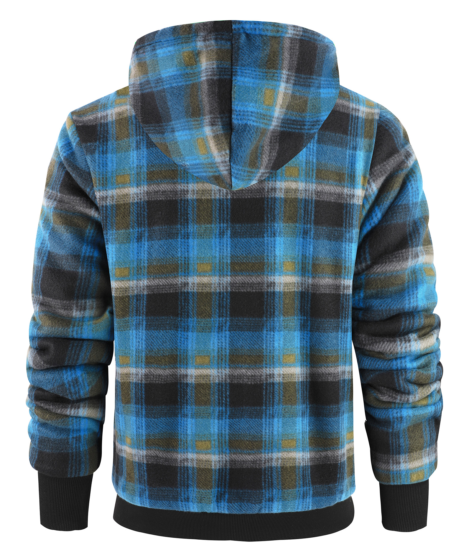 Men's Full Zipper Winter Casual Plaid Fleece Hoodie-AEMFH00569