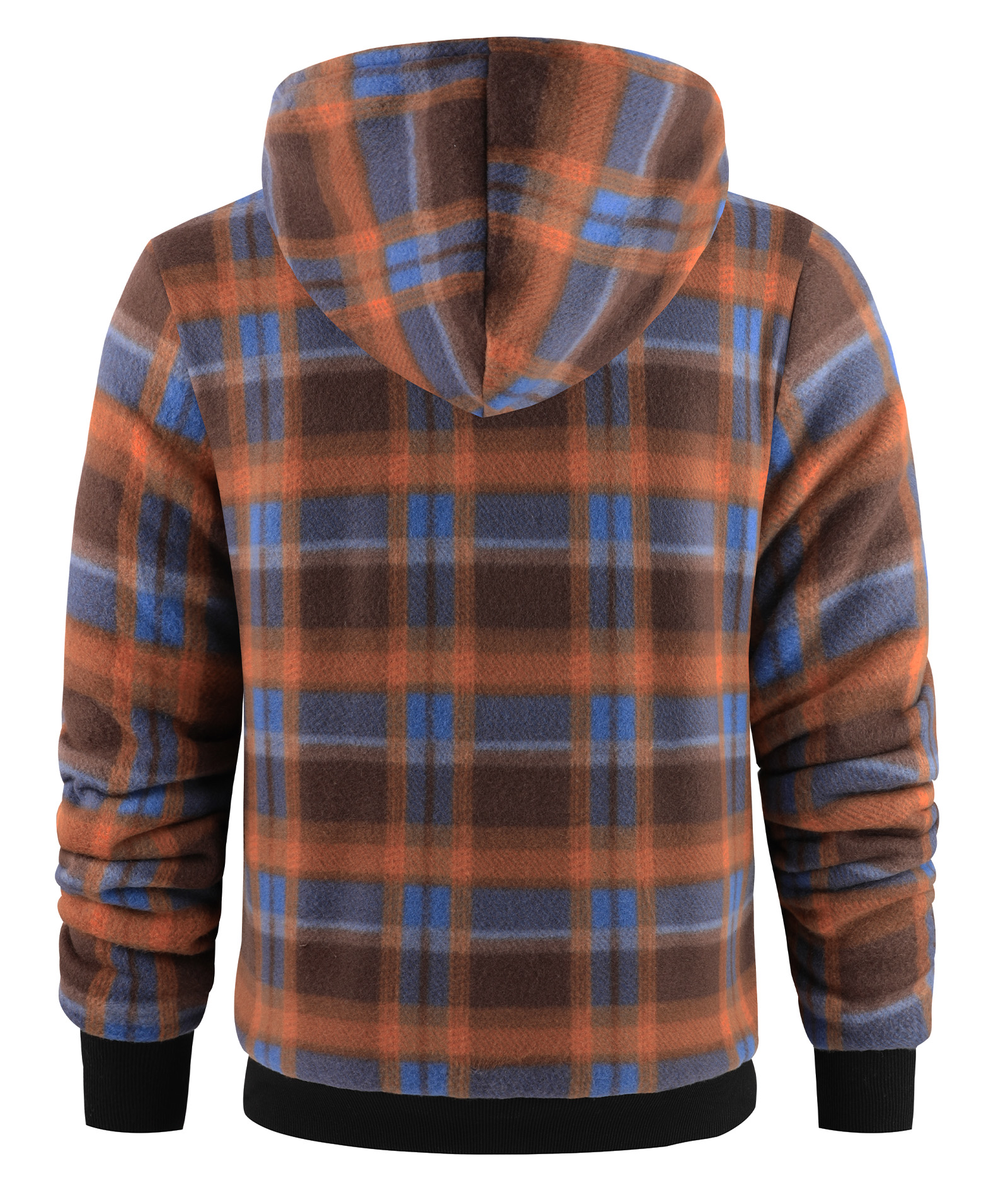 Men's Full Zipper Winter Casual Plaid Fleece Hoodie-AEMFH00569