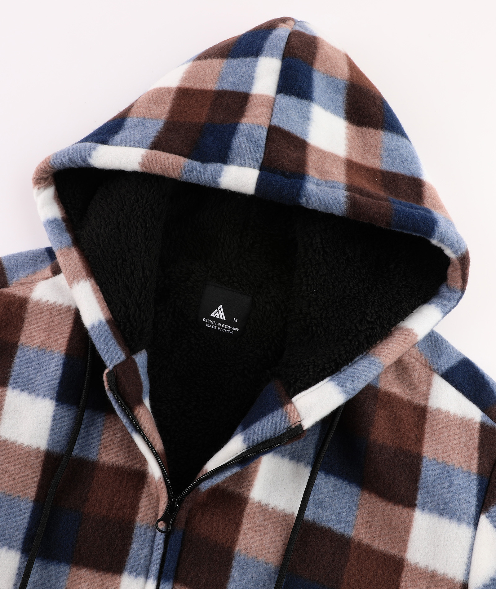 Men's Full Zipper Winter Casual Plaid Fleece Hoodie-AEMFH00569