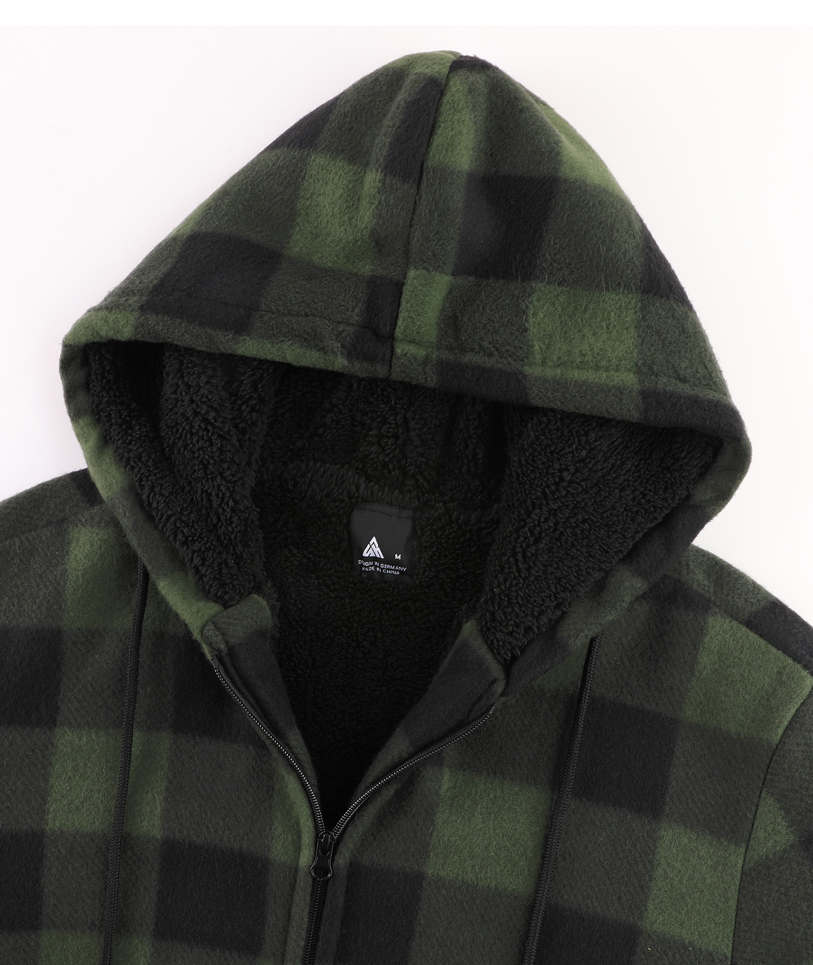 Men's Full Zipper Winter Casual Plaid Fleece Hoodie-AEMFH00569