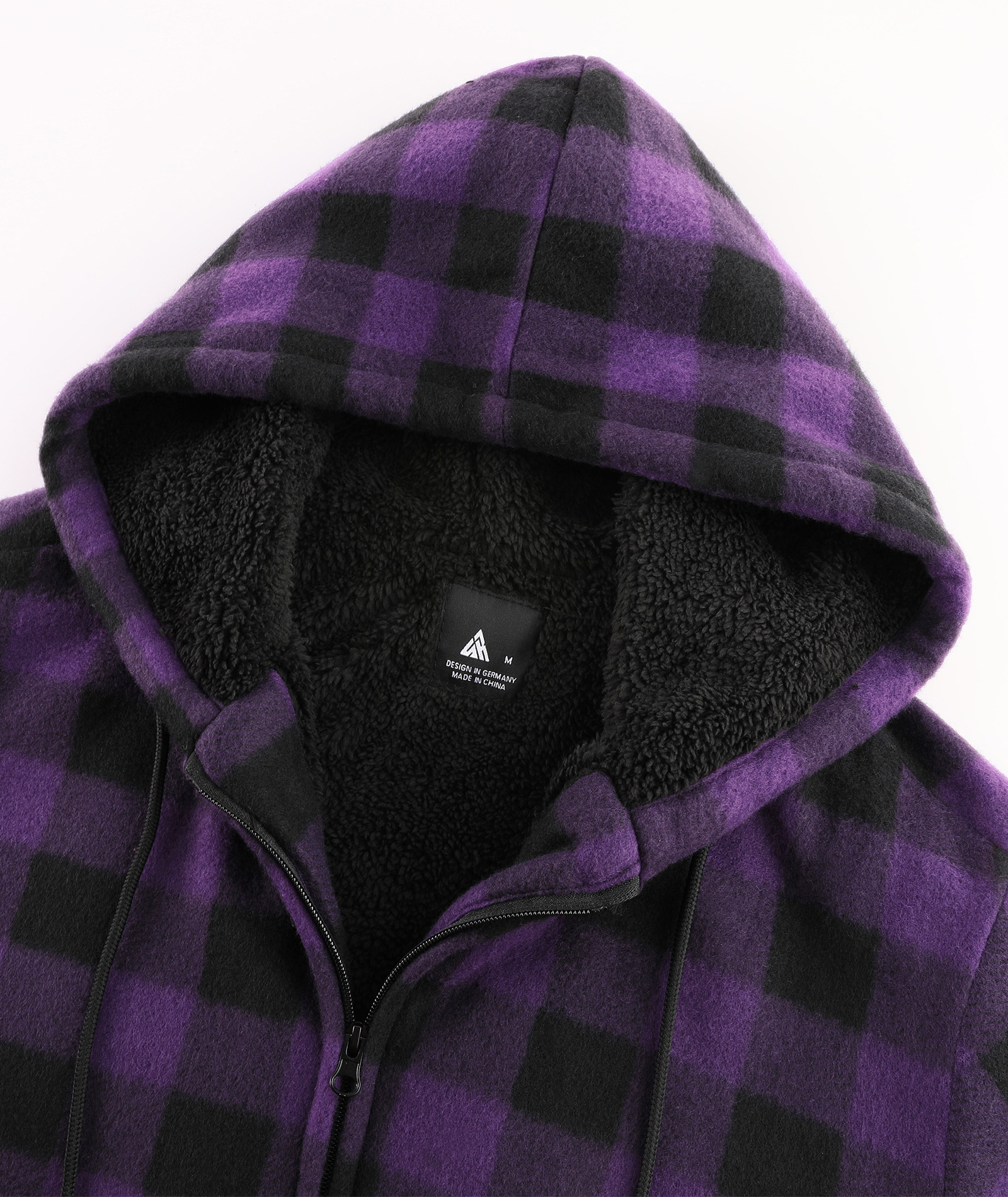 Men's Full Zipper Winter Casual Plaid Fleece Hoodie-AEMFH00569