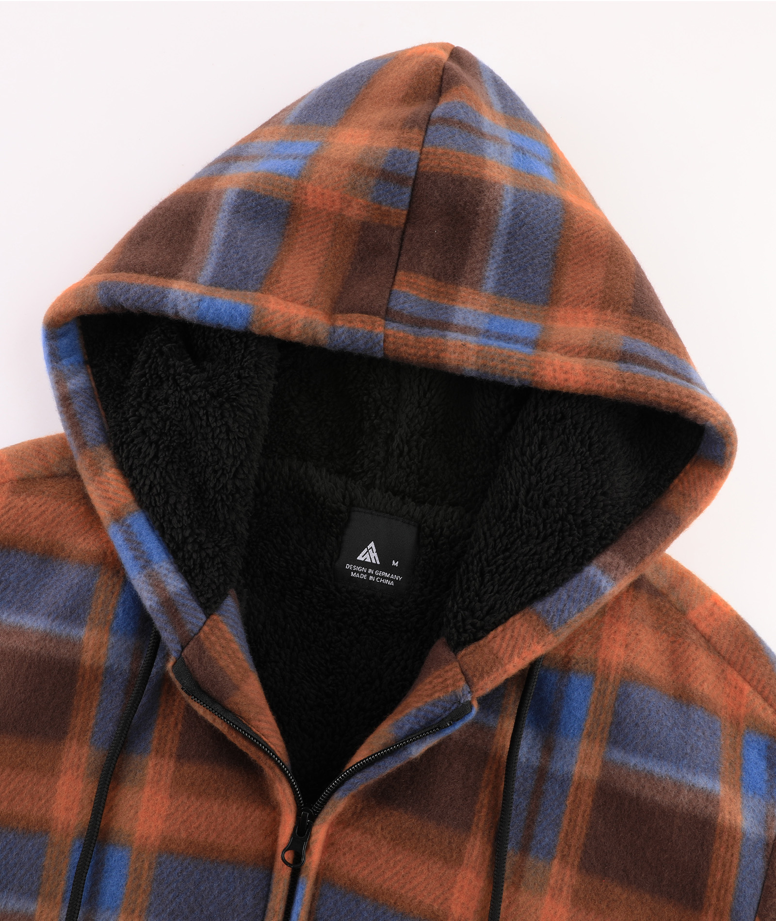 Men's Full Zipper Winter Casual Plaid Fleece Hoodie-AEMFH00569