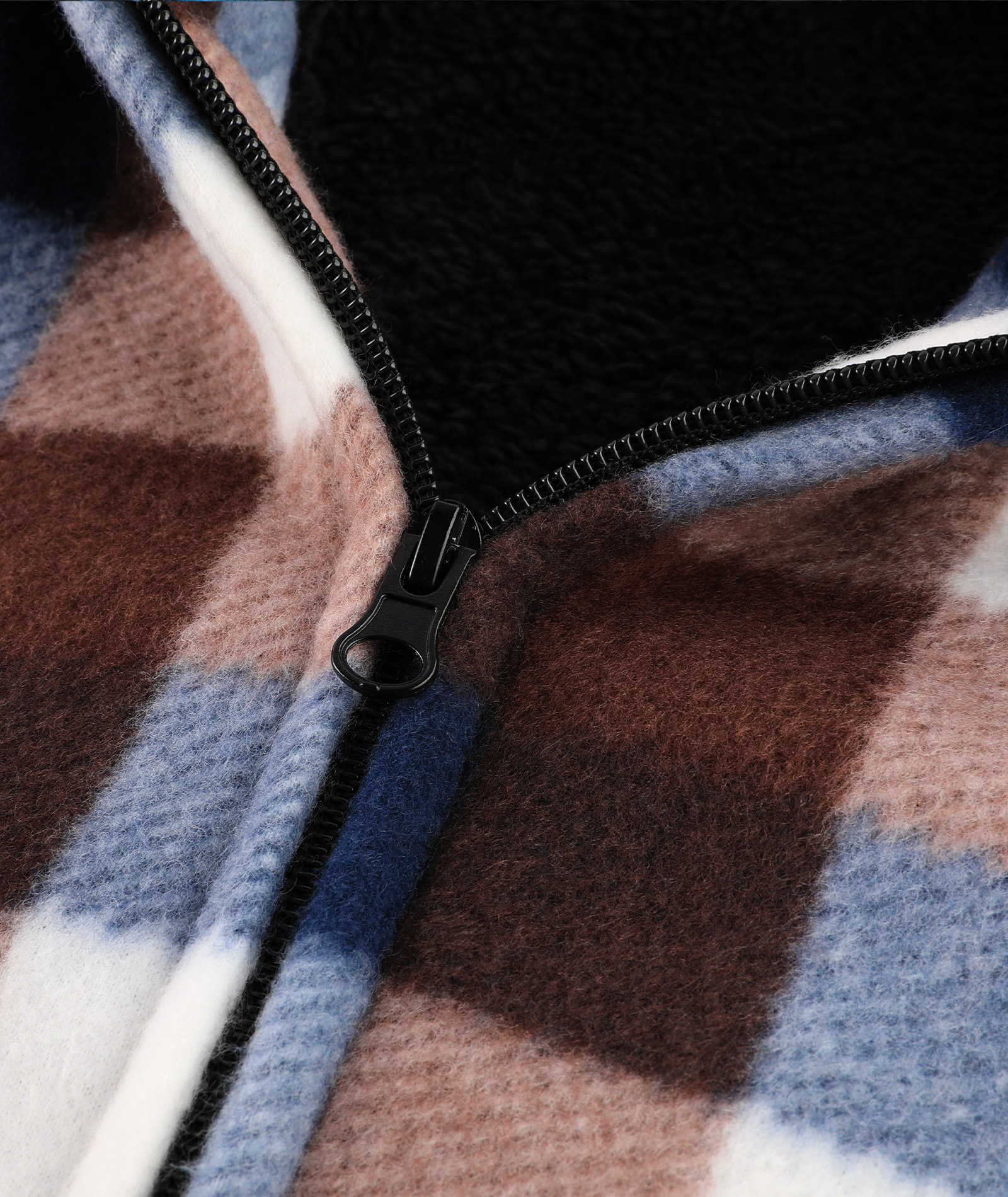 Men's Full Zipper Winter Casual Plaid Fleece Hoodie-AEMFH00569