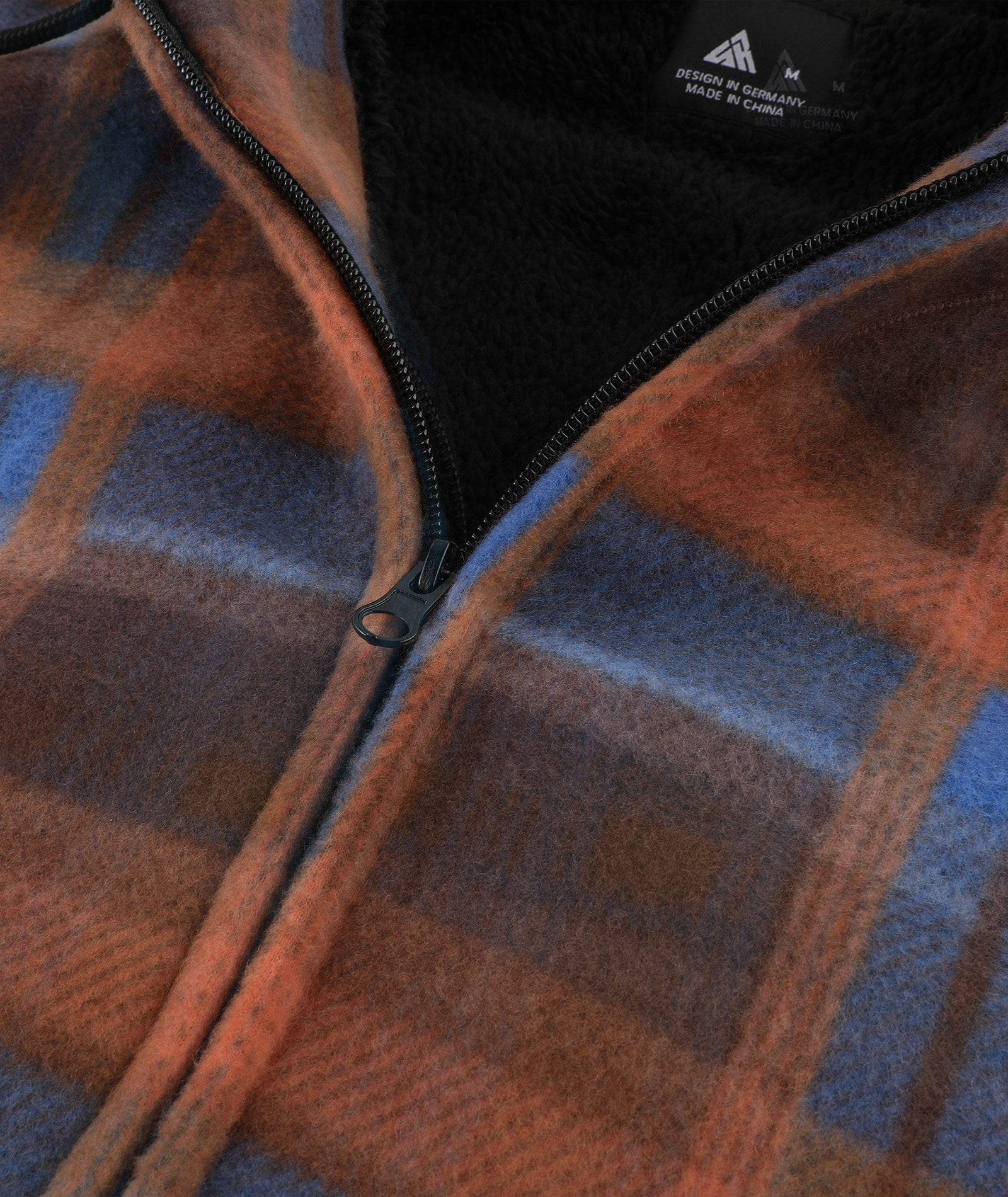 Men's Full Zipper Winter Casual Plaid Fleece Hoodie-AEMFH00569