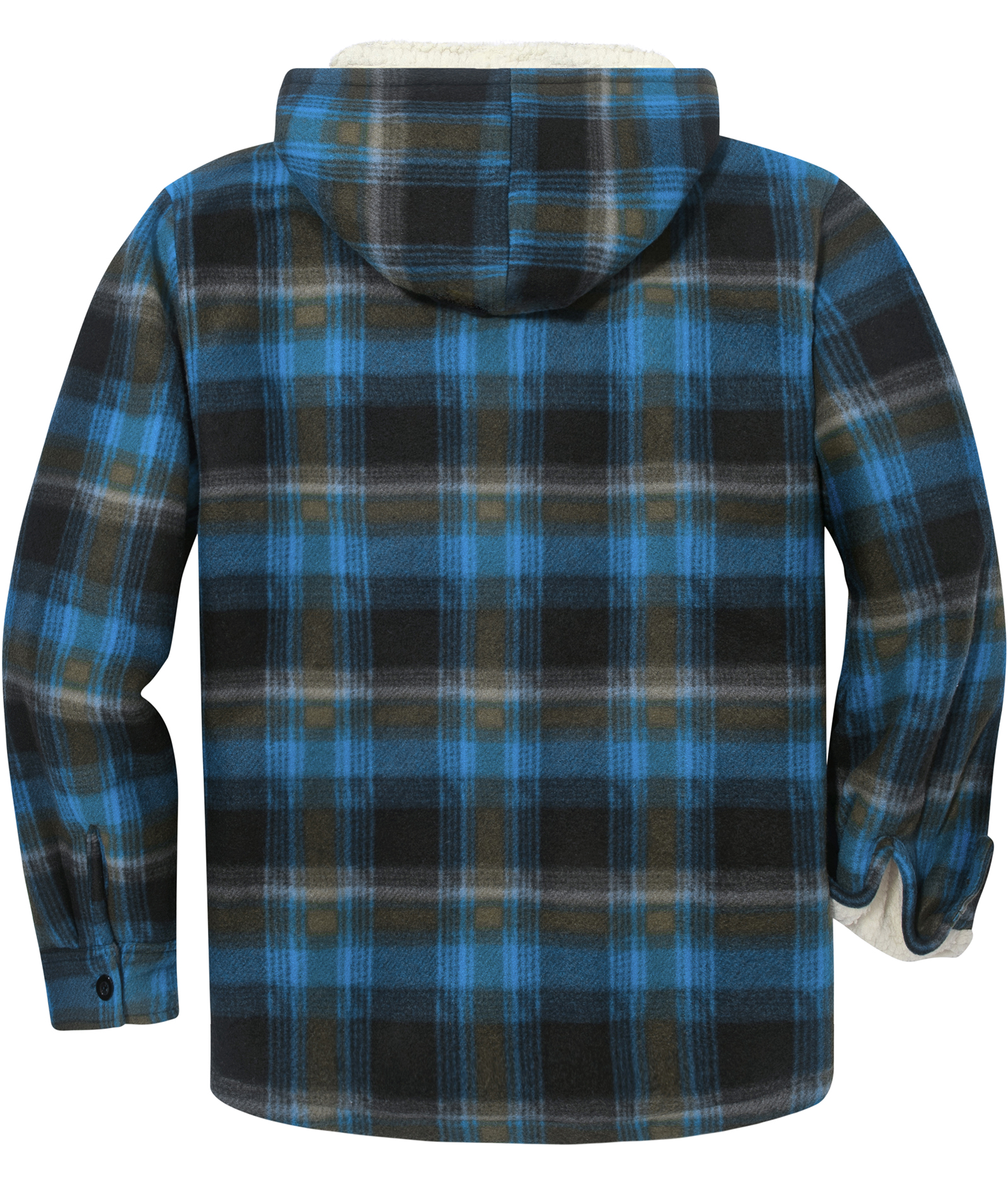 Men's Long Sleeve Full Zipper Fleece Plaid Hoodie-CFMGF00001