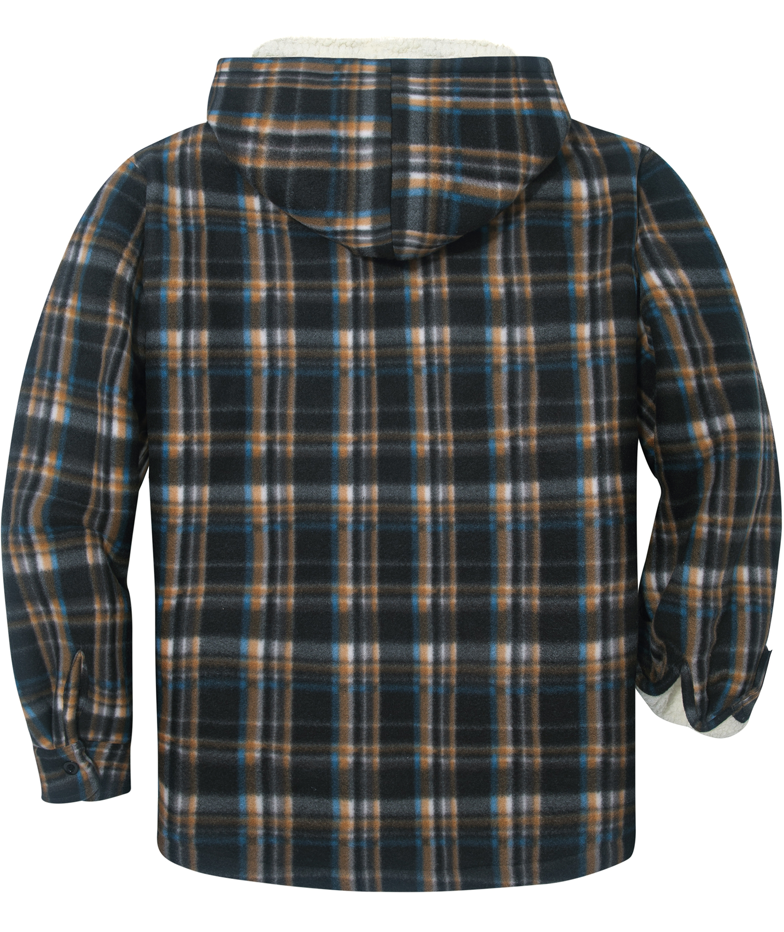 Men's Long Sleeve Full Zipper Fleece Plaid Hoodie-CFMGF00001