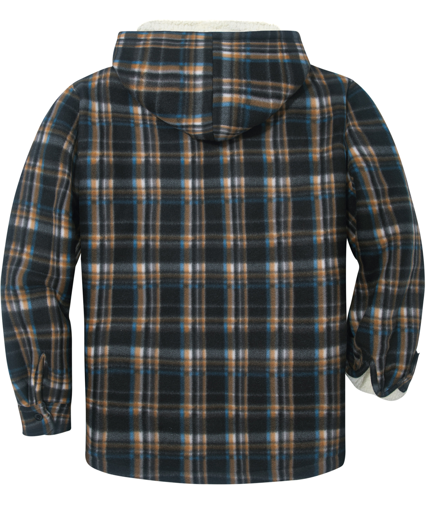 Men's Long Sleeve Full Zipper Fleece Plaid Hoodie-CFMGF00001