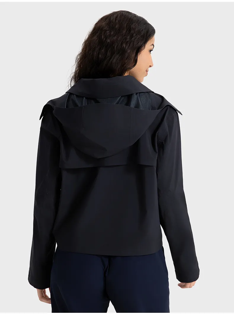 JACKETW Women Windproof Waterproof Short Windbreaker Women's Fashion Versatile Sports Hooded-DAW045