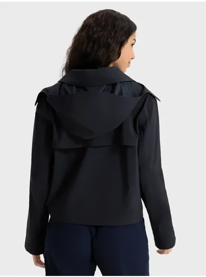 JACKETW Women Windproof Waterproof Short Windbreaker Women's Fashion Versatile Sports Hooded-DAW045