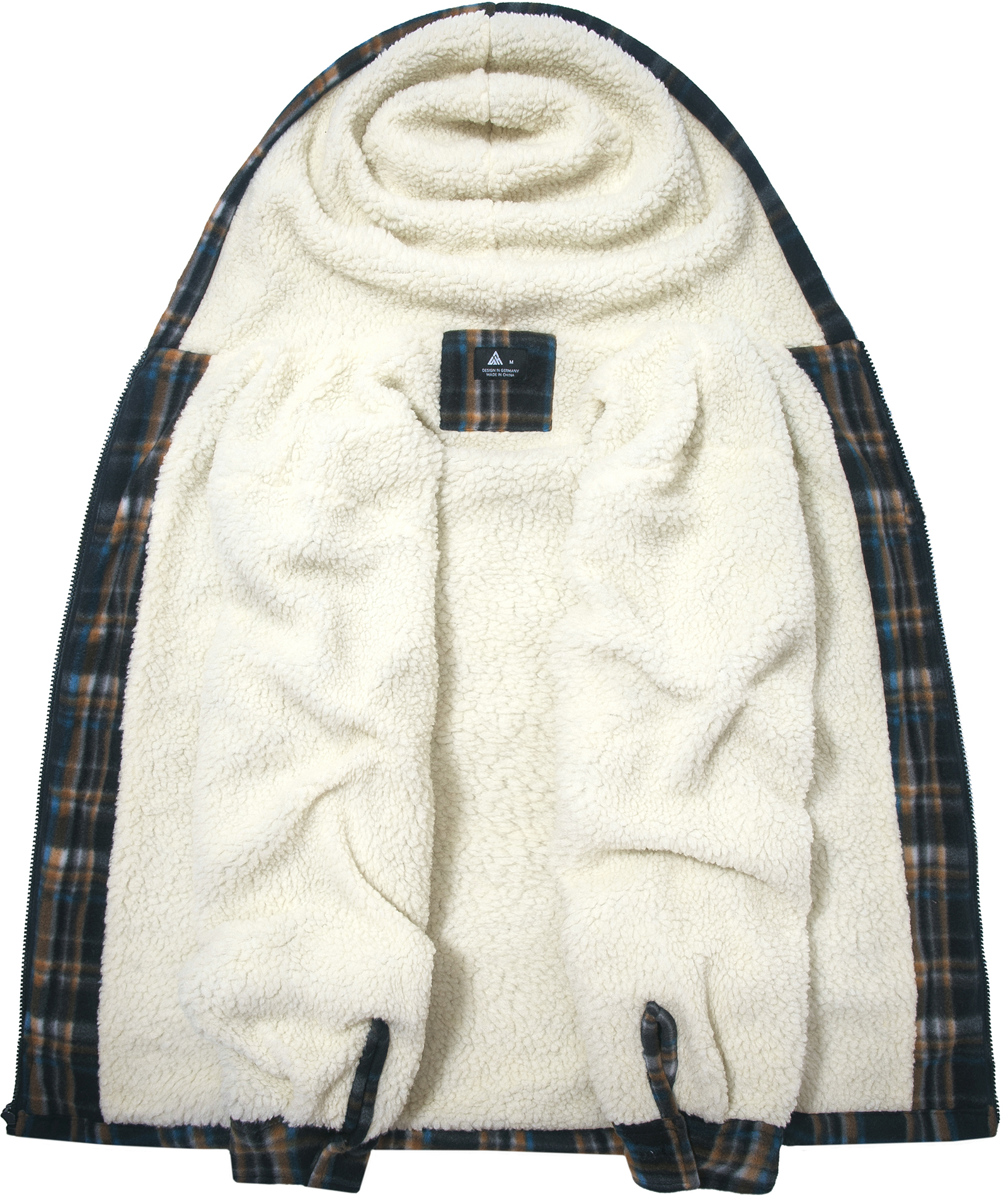 Men's Long Sleeve Full Zipper Fleece Plaid Hoodie-CFMGF00001