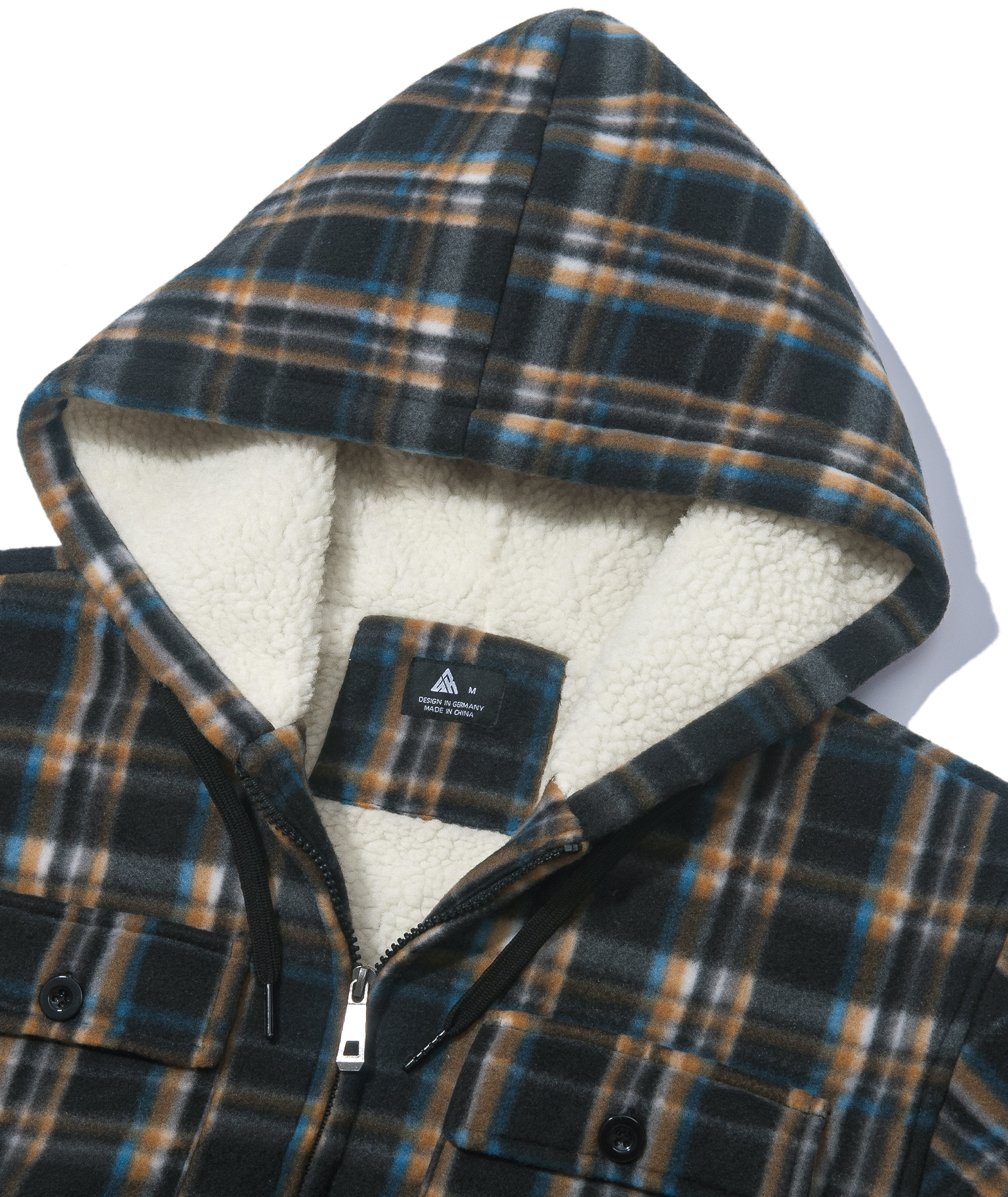 Men's Long Sleeve Full Zipper Fleece Plaid Hoodie-CFMGF00001