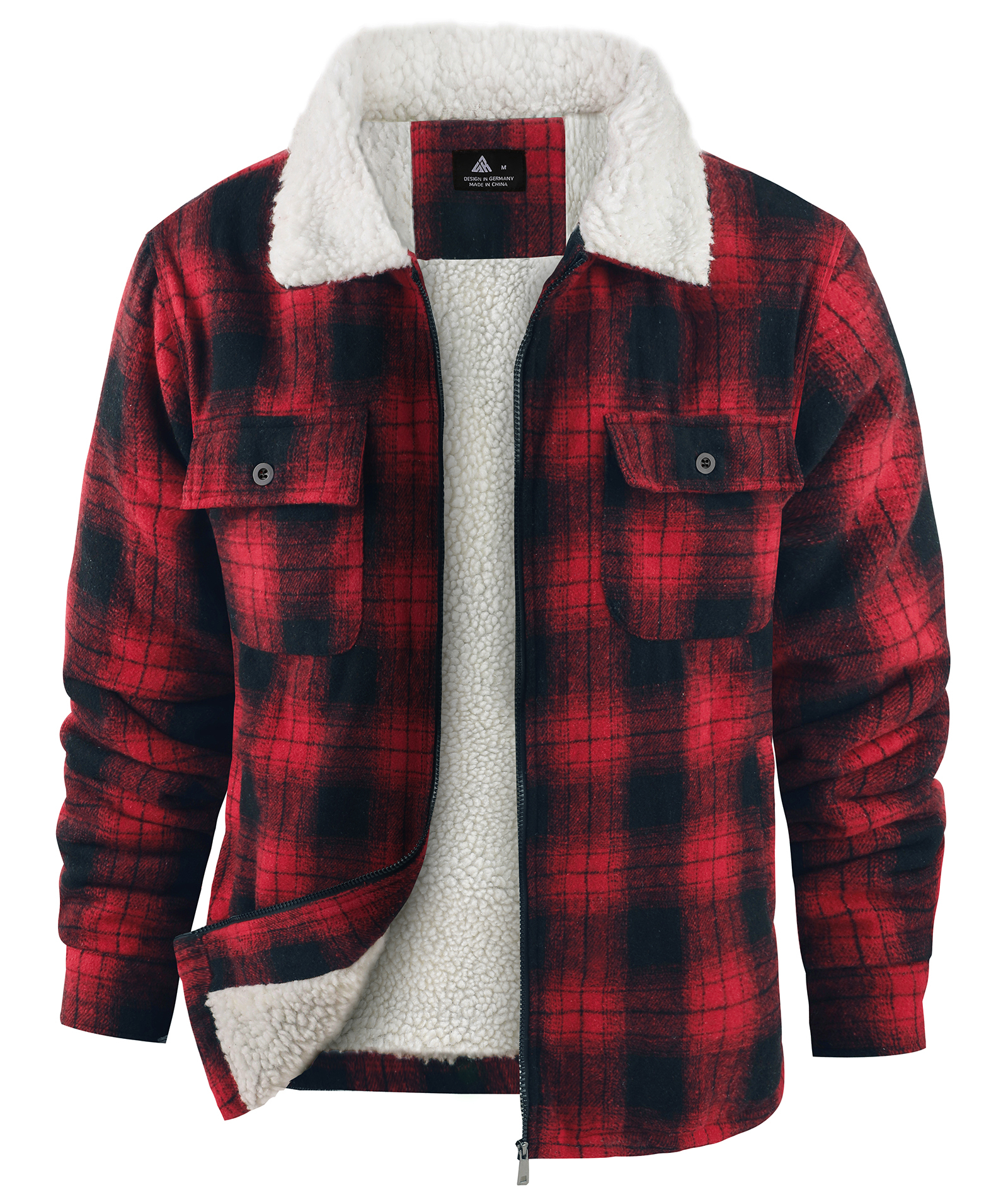 Men's Long Sleeve Full Zipper Plaid Fleece Shirt-CUMJA04084