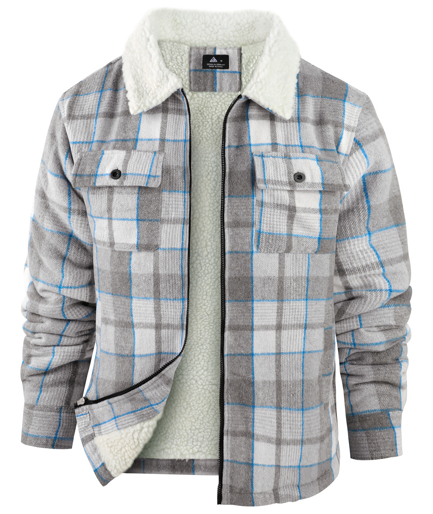 Men's Long Sleeve Full Zipper Plaid Fleece Shirt-CUMJA04084