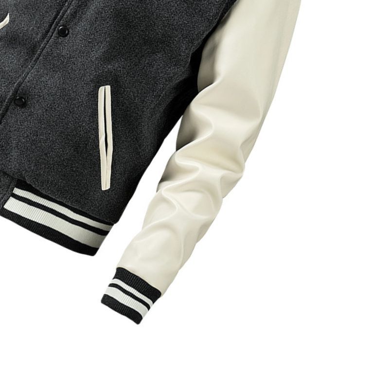 JACKETW Men’s Varsity Jackets Baseball Letterman Wool Sleeves Bomber Jacket-ZH123