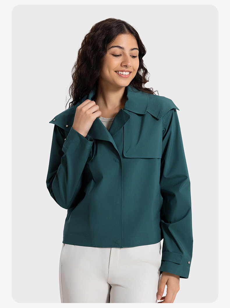 JACKETW Women Windproof Waterproof Short Windbreaker Women's Fashion Versatile Sports Hooded-DAW045