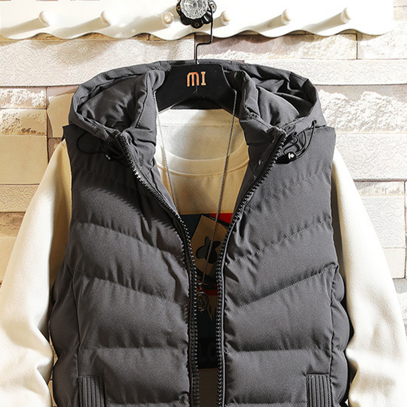 JACKETW Men's Fleece Hooded Solid Color Zipper High Neck Sleeveless Jacket-ZH117