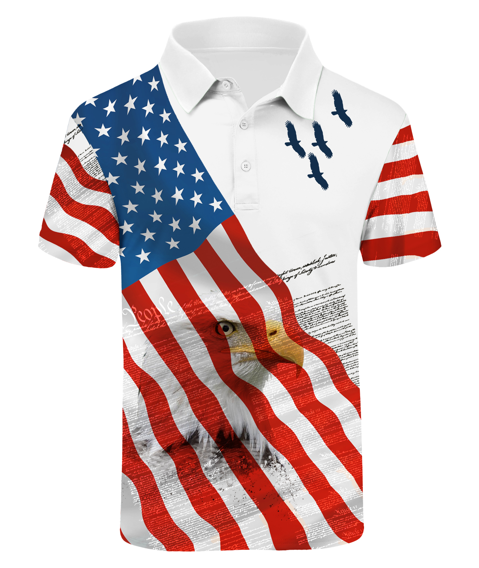 Men's Flag Print Button Up Slim Fit Polo Shirt-CFMPO00118