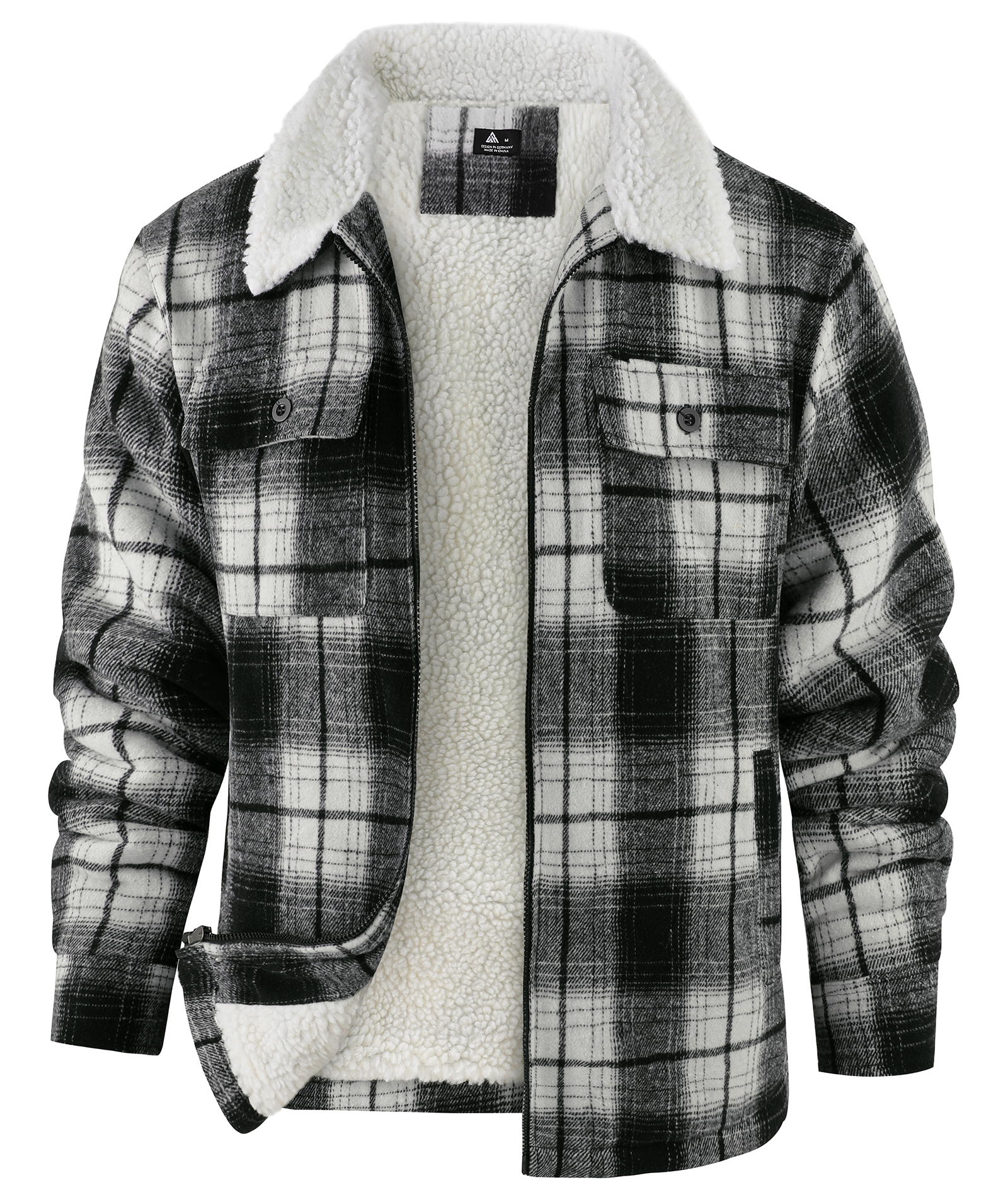 Men's Long Sleeve Full Zipper Plaid Fleece Shirt-CUMJA04084