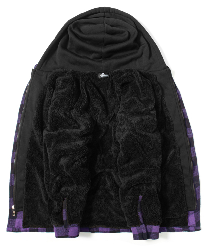 Men's Full Zipper Long Sleeve Fleece Plaid Hoodie-CUMJA04083