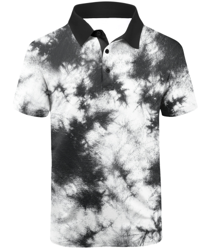 Men's Tie Dye Print Slim Fit Golf Polo Shirt-CUMPO01605