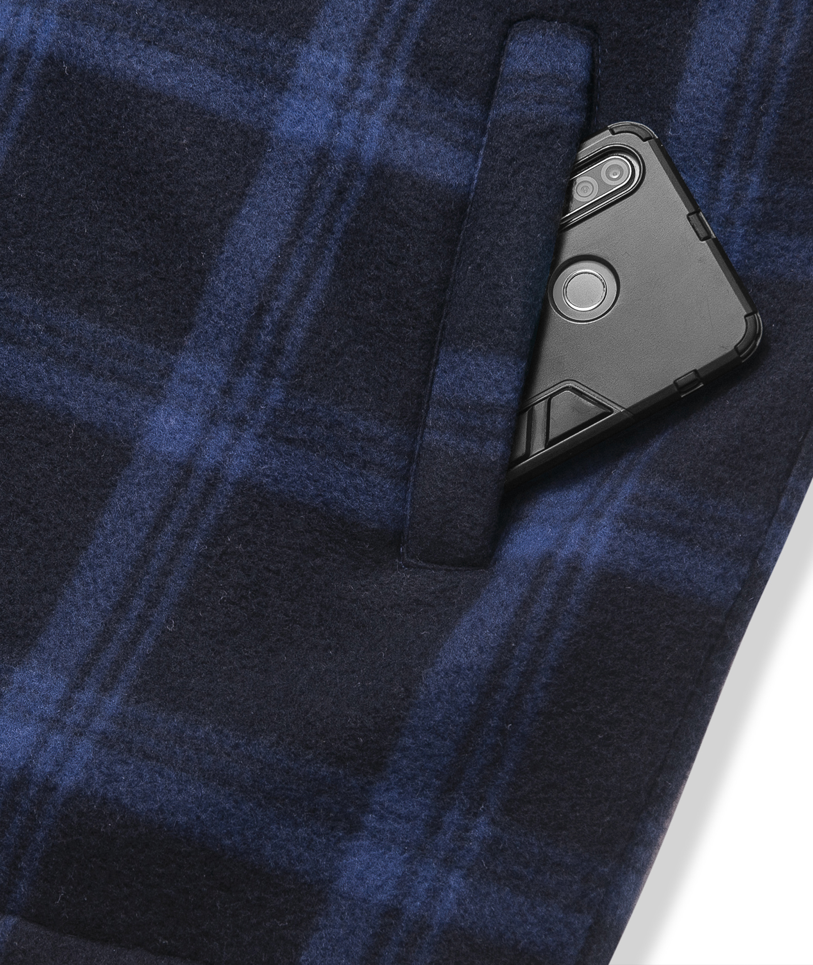 Men's Long Sleeve Full Zipper Fleece Plaid Hoodie-CFMGF00001