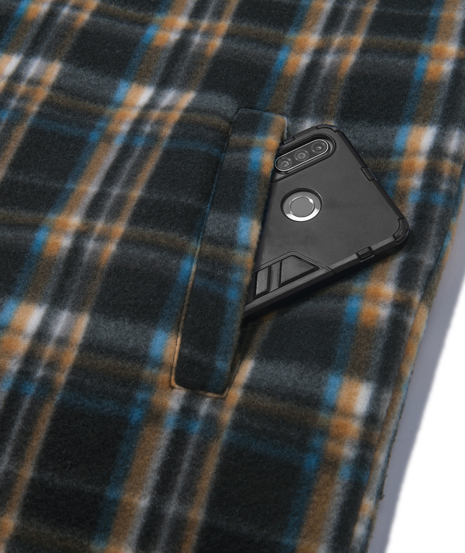 Men's Long Sleeve Full Zipper Fleece Plaid Hoodie-CFMGF00001
