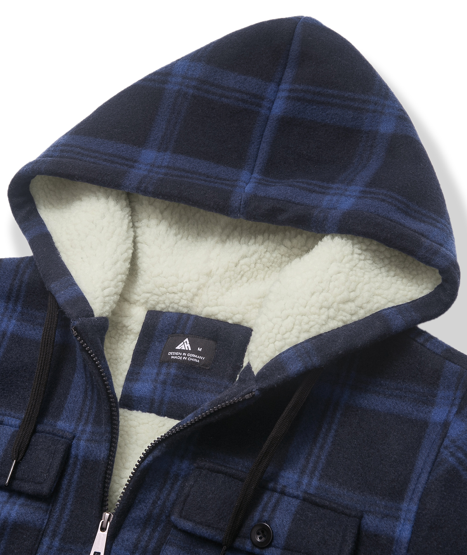 Men's Long Sleeve Full Zipper Fleece Plaid Hoodie-CFMGF00001