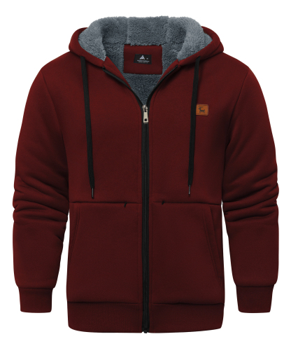 Men's Solid Color Full Zipper Fleece Hoodie-CUMFH04093