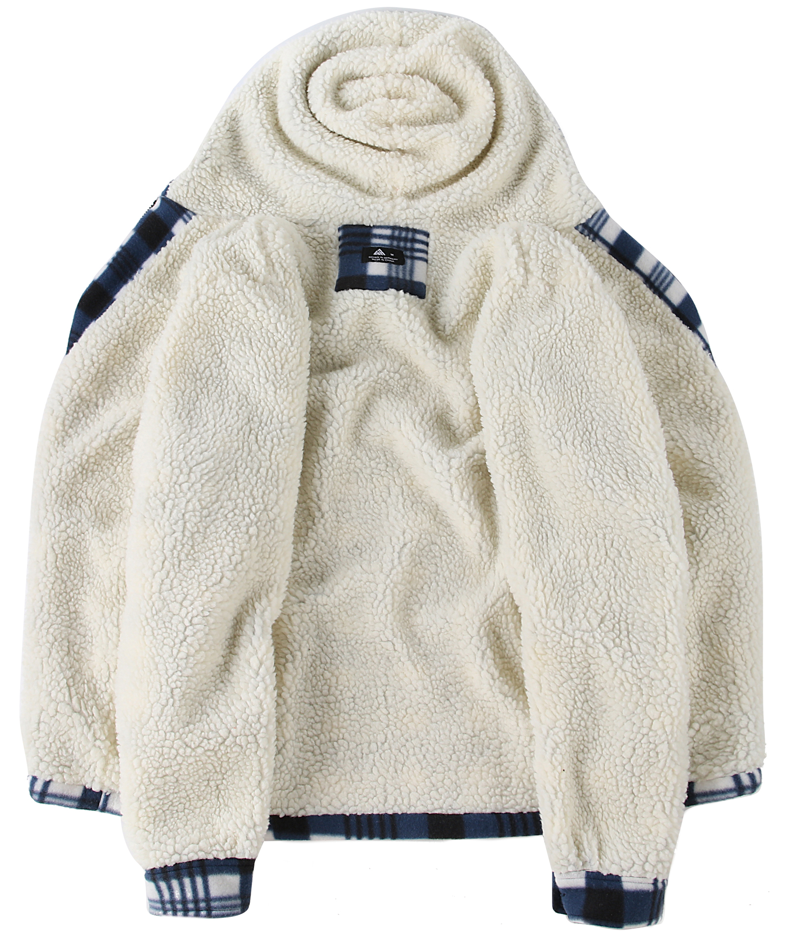 Men's Long Sleeve Full Zipper Fleece Plaid Hoodie-CFMGF00001