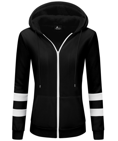Women's Solid Color Full Zipper Fleece Hoodie-CEWFH01449