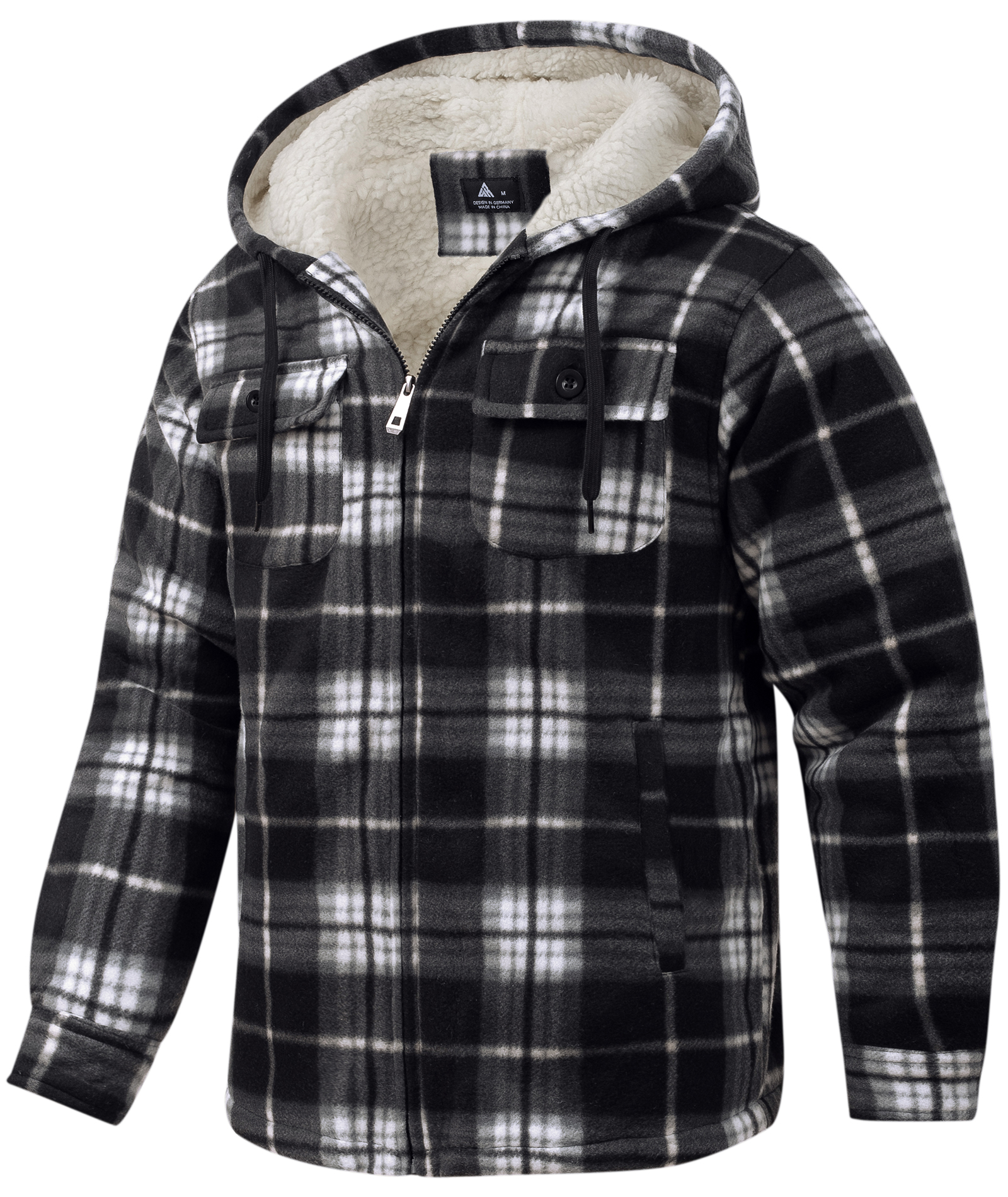 Men's Long Sleeve Full Zipper Fleece Plaid Hoodie-CFMGF00001