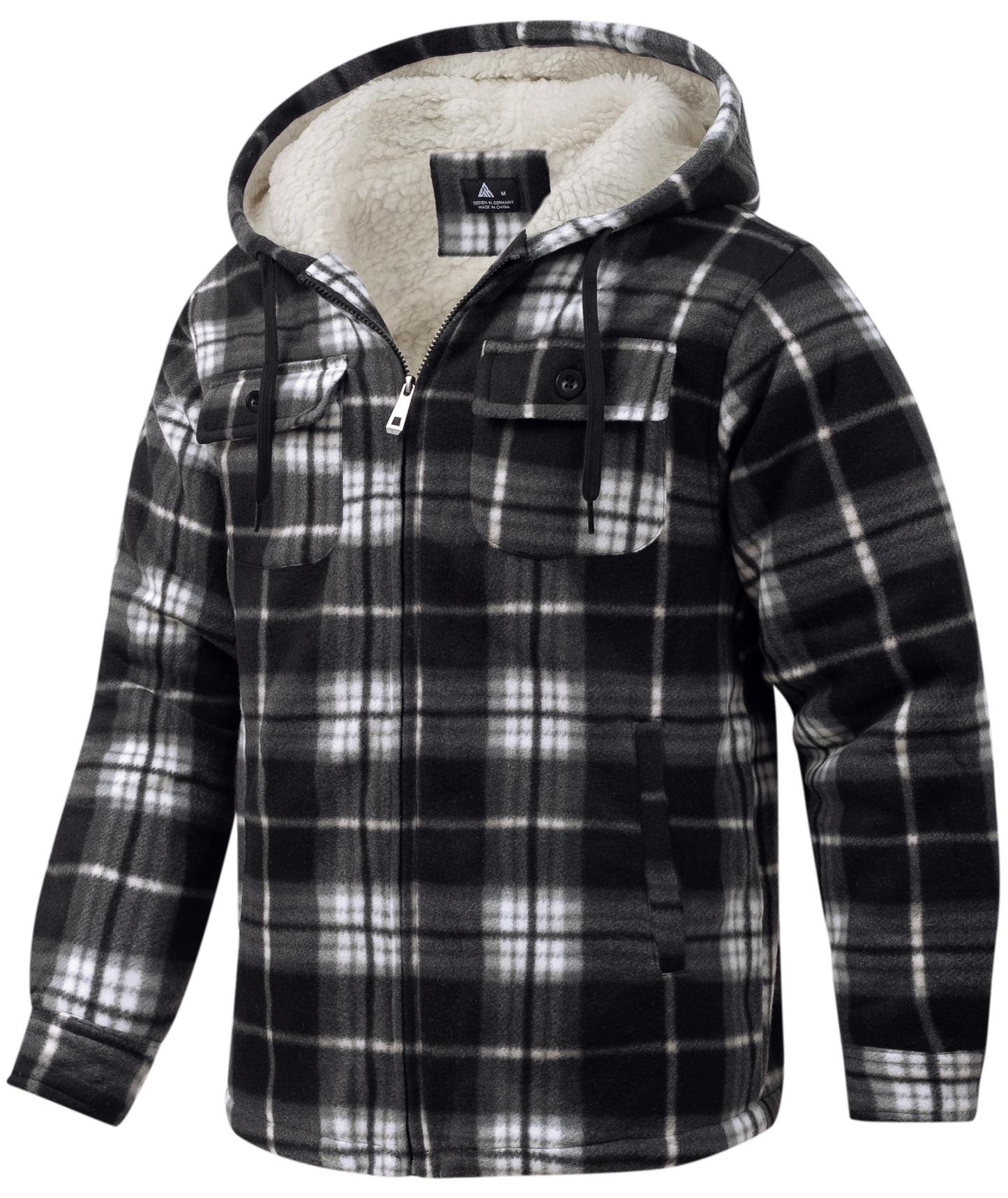 Men's Long Sleeve Full Zipper Fleece Plaid Hoodie-CFMGF00001