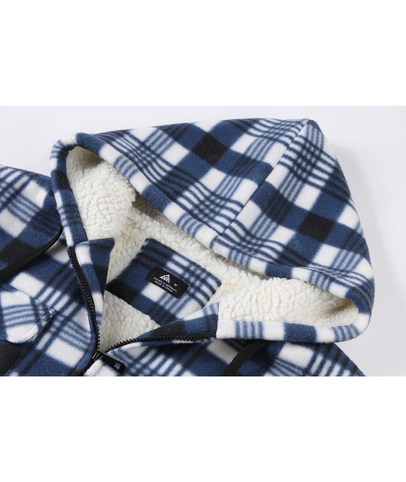 Men's Long Sleeve Full Zipper Fleece Plaid Hoodie-CFMGF00001