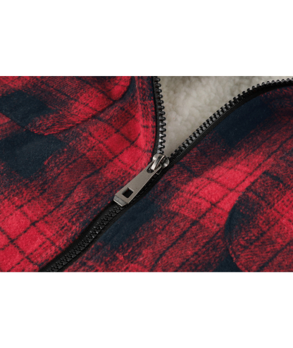 Men's Long Sleeve Full Zipper Plaid Fleece Shirt-CUMJA04084