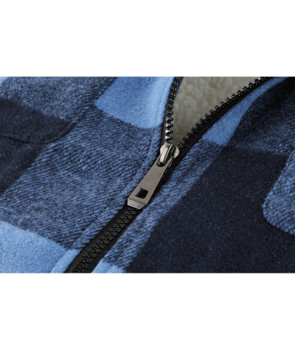 Men's Long Sleeve Full Zipper Plaid Fleece Shirt-CUMJA04084