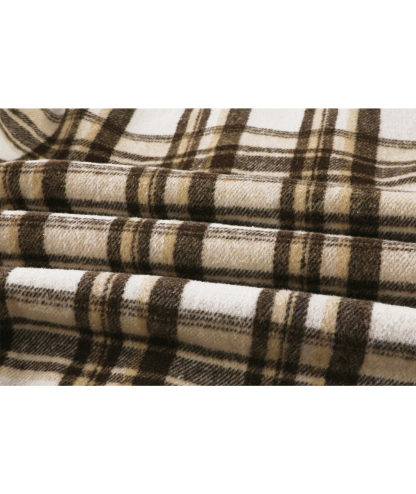 Men's Long Sleeve Full Zipper Plaid Fleece Shirt-CUMJA04084