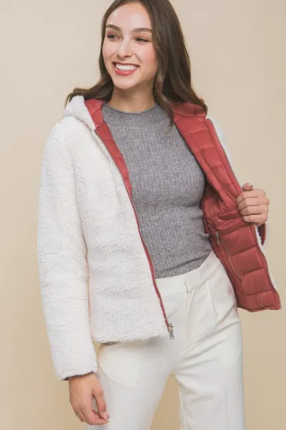 JACKETWVWomen's 20D Nylon Reversible Sherpa Puffer Down Jacket-LT-6975
