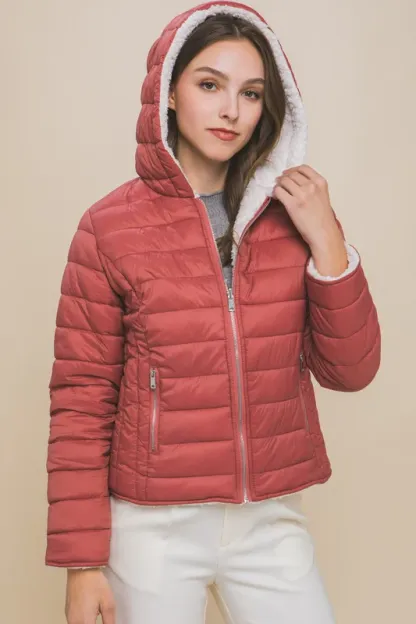 JACKETWVWomen's 20D Nylon Reversible Sherpa Puffer Down Jacket-LT-6975