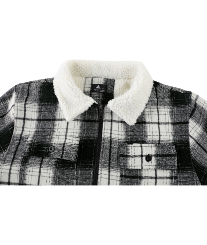Men's Long Sleeve Full Zipper Plaid Fleece Shirt-CUMJA04084