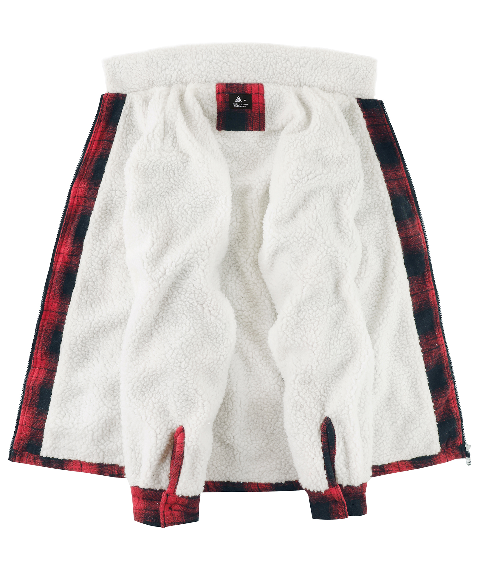 Men's Long Sleeve Full Zipper Plaid Fleece Shirt-CUMJA04084