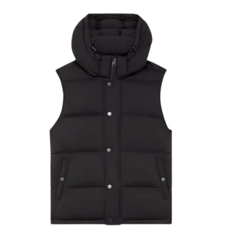 JACKETW Women Black Leather Sleeveless Hoodie Jacket -v015
