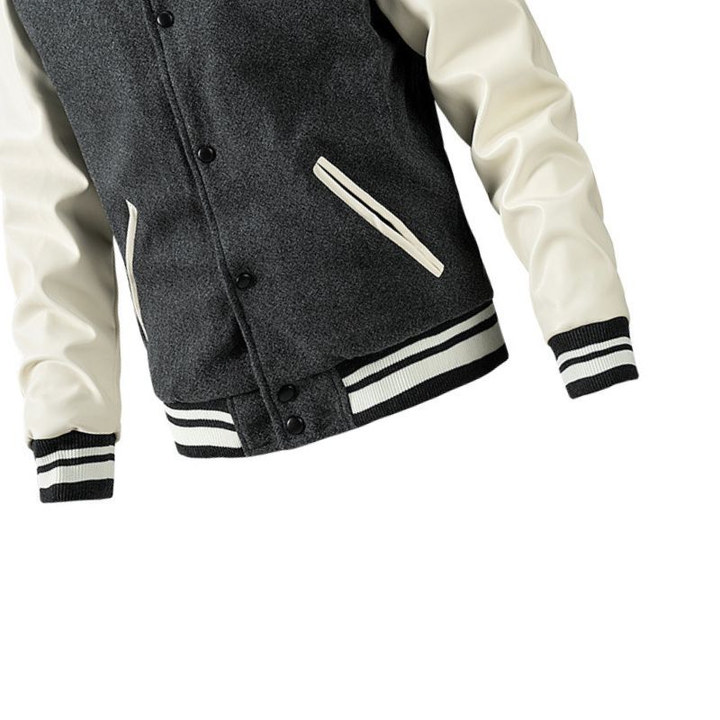 JACKETW Men’s Varsity Jackets Baseball Letterman Wool Sleeves Bomber Jacket-ZH123