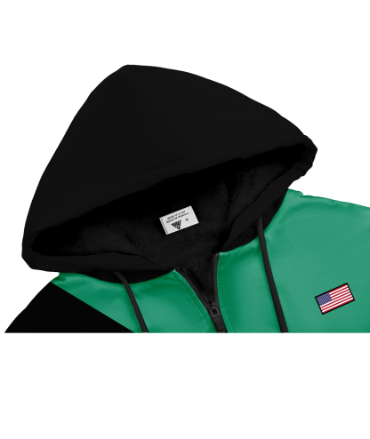 Men's Full Zipper Color Block Casual Fleece Hoodie-CFMWY00056