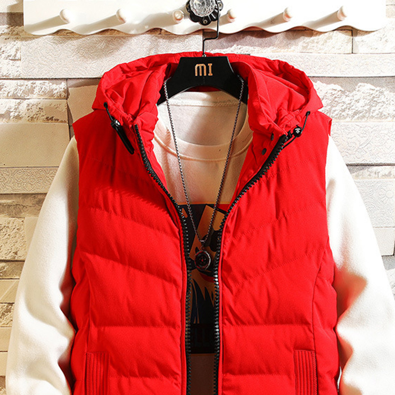 JACKETW Men's Fleece Hooded Solid Color Zipper High Neck Sleeveless Jacket-ZH117